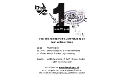1km op de baan schrijf, schrijf je in!